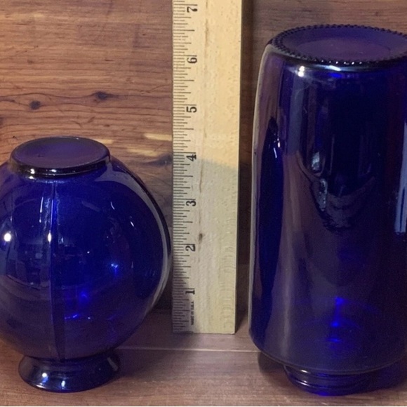 Vintage Mid Century Deco Cobalt Blue Vase & 7” Cobalt Bottle - Picture 7 of 11